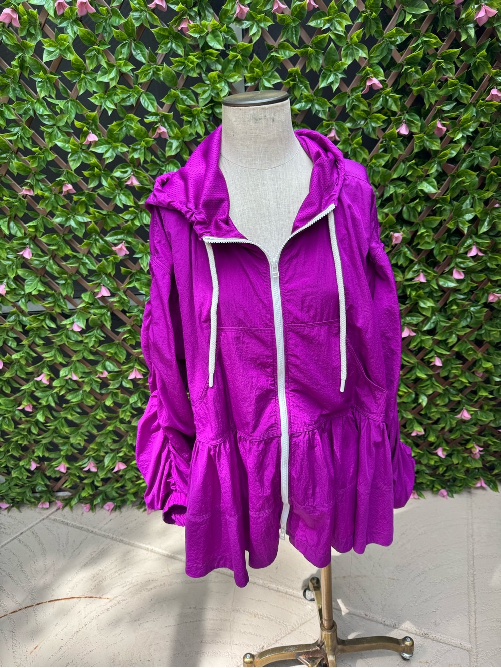 Anthropologie Fuchsia Hooded Zip-Peplum Jacket